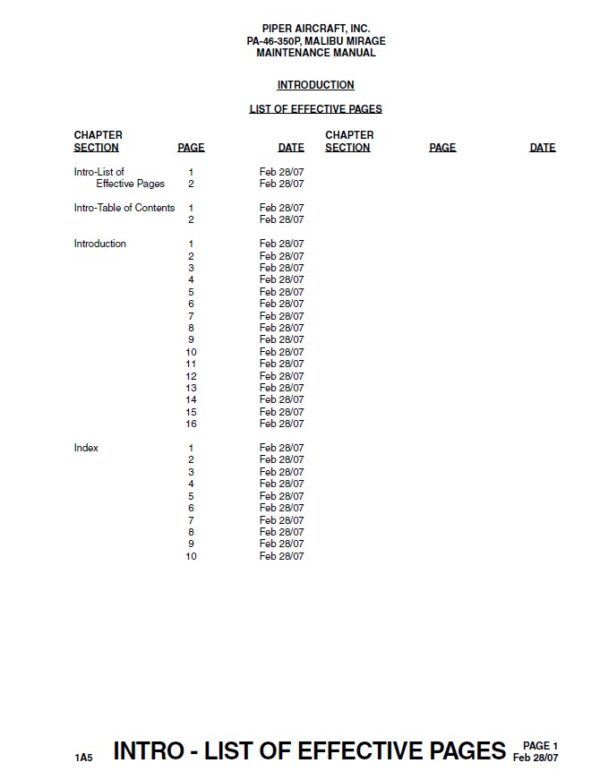 Piper Malibu Mirage Maintenance Manual PA-46-350P, Part # 761-876 V2007.2